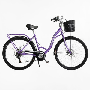 Велосипед СORSO 28/28112 Liberty Міський,Shimano 7швид,Фіолетовий,корзина,рама сталева 20