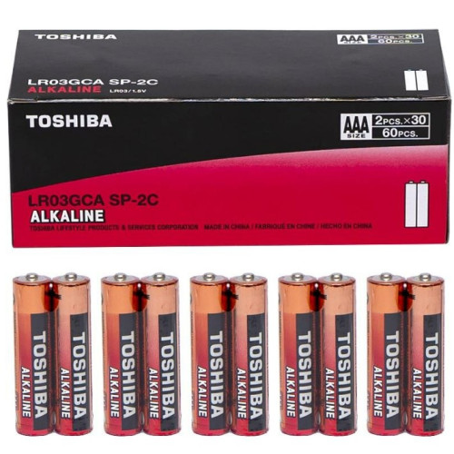 Батарейки TOSHIBA ALKALINE Мініпальчикові LR-03 спайка 2в1 (60шт/уп)